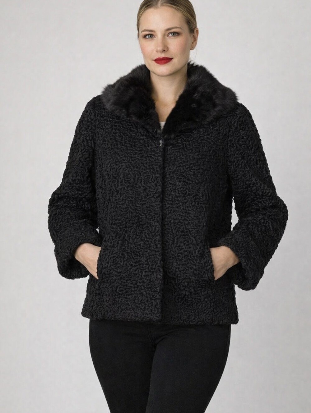Vintage Persian Lamb Coat Mink Collar Mitchel Fur Halifax Schiaparelli Lining